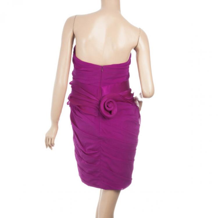 Pre Owned Notte By Marchesa Ruffled Silk Dress M