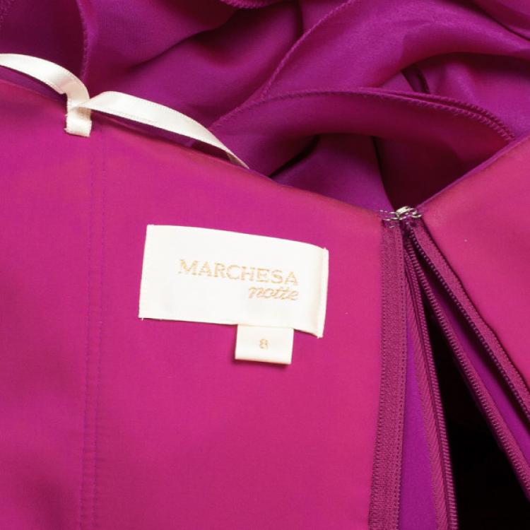 Pre Owned Notte By Marchesa Ruffled Silk Dress M