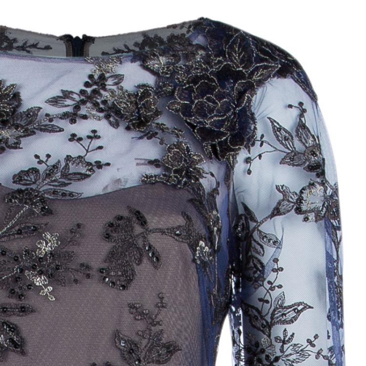 Pre Owned Notte By Marchesa Tiered Flower Appliqué Gown M