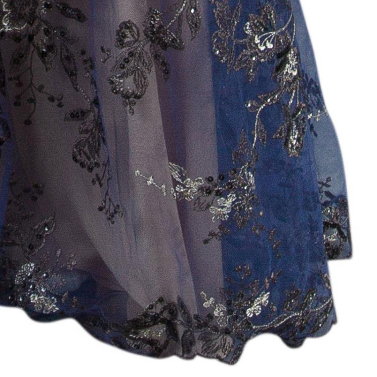 Pre Owned Notte By Marchesa Tiered Flower Appliqué Gown M