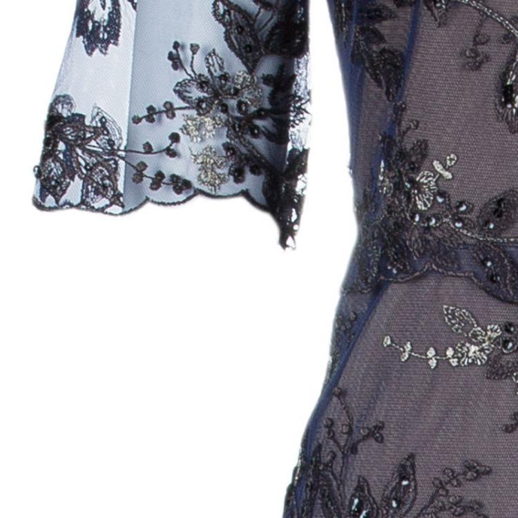 Pre Owned Notte By Marchesa Tiered Flower Appliqué Gown M