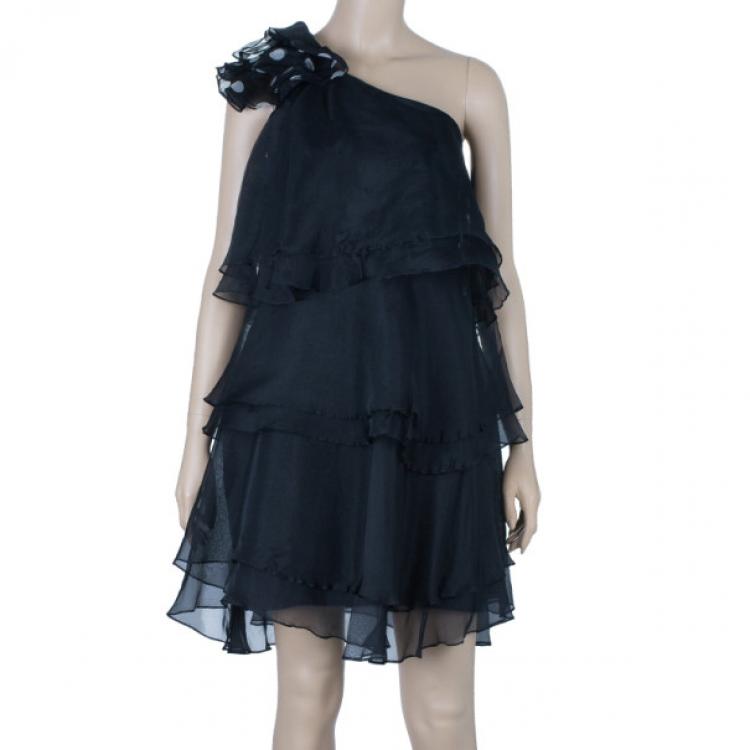 Pre Owned Notte By Marchesa Organza Ruffle One-shoulder Dress M