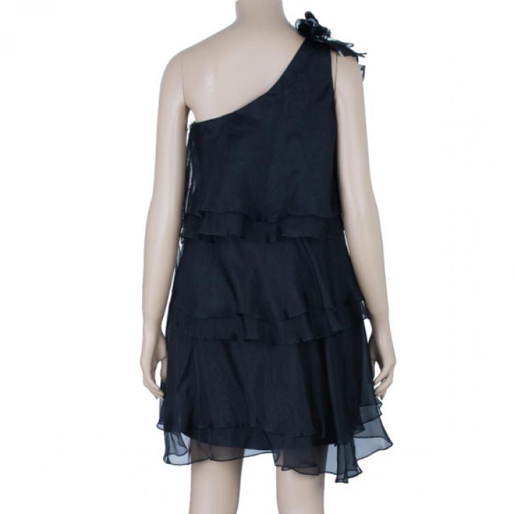 Pre Owned Notte By Marchesa Organza Ruffle One-shoulder Dress M