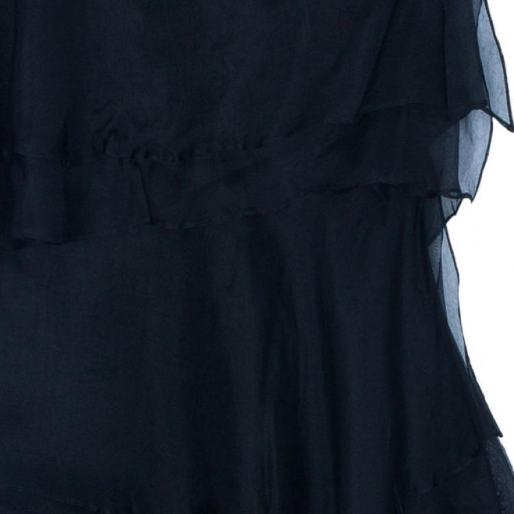 Pre Owned Notte By Marchesa Organza Ruffle One-shoulder Dress M