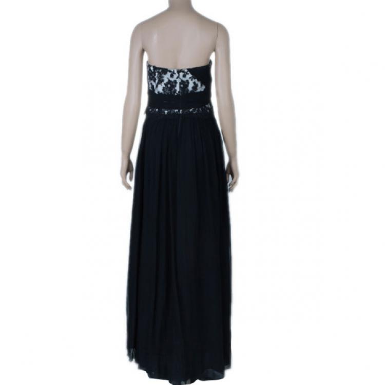Pre Owned Notte By Marchesa Monochrome Chiffon Ruched Gown L