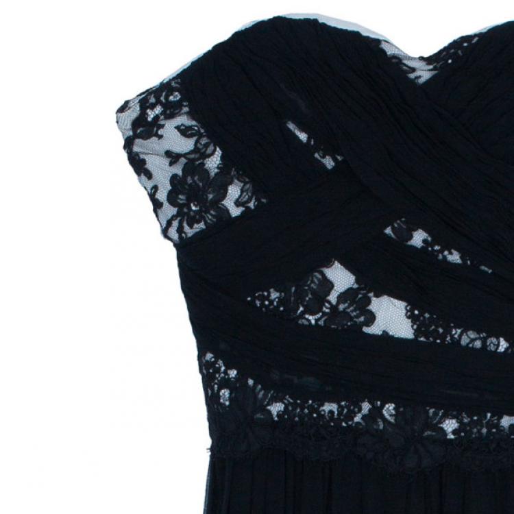 Pre Owned Notte By Marchesa Monochrome Chiffon Ruched Gown L