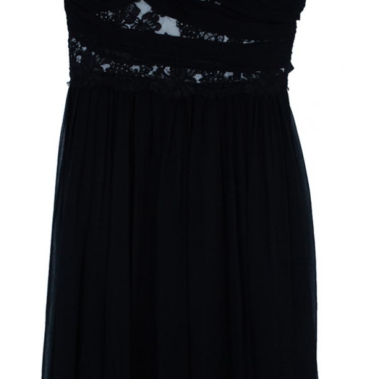 Pre Owned Notte By Marchesa Monochrome Chiffon Ruched Gown L