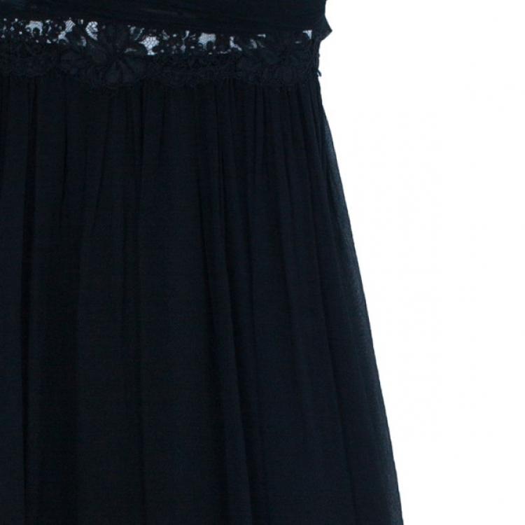 Pre Owned Notte By Marchesa Monochrome Chiffon Ruched Gown L