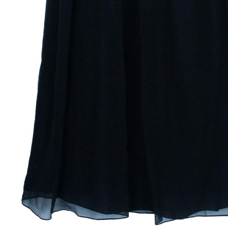 Pre Owned Notte By Marchesa Monochrome Chiffon Ruched Gown L