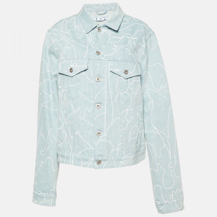 Pre Owned Off-White Blue Printed Denim Jacket L