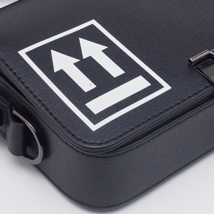 Pre Owned Off-White c/o Virgil Abloh Black Leather Mini Arrow Logo Flap Shoulder Bag