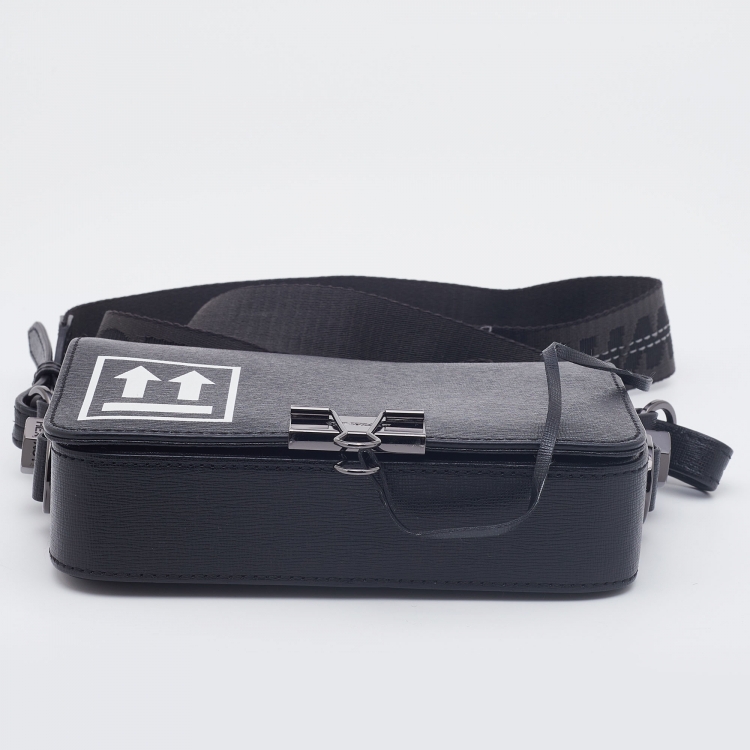 Pre Owned Off-White c/o Virgil Abloh Black Leather Mini Arrow Logo Flap Shoulder Bag