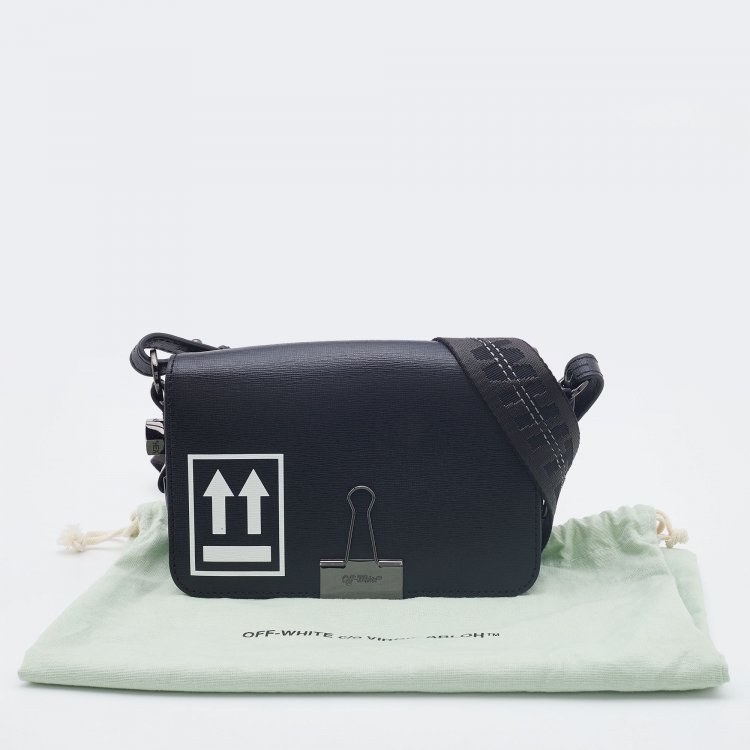 Pre Owned Off-White c/o Virgil Abloh Black Leather Mini Arrow Logo Flap Shoulder Bag
