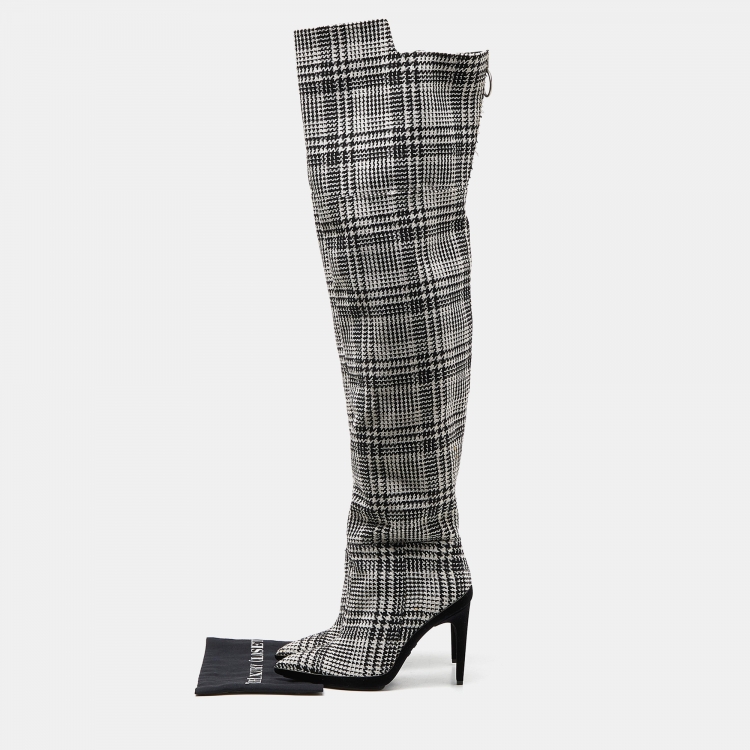 Pre Owned Off-White Black/White Knit Fabric Thigh High Boots Size 40