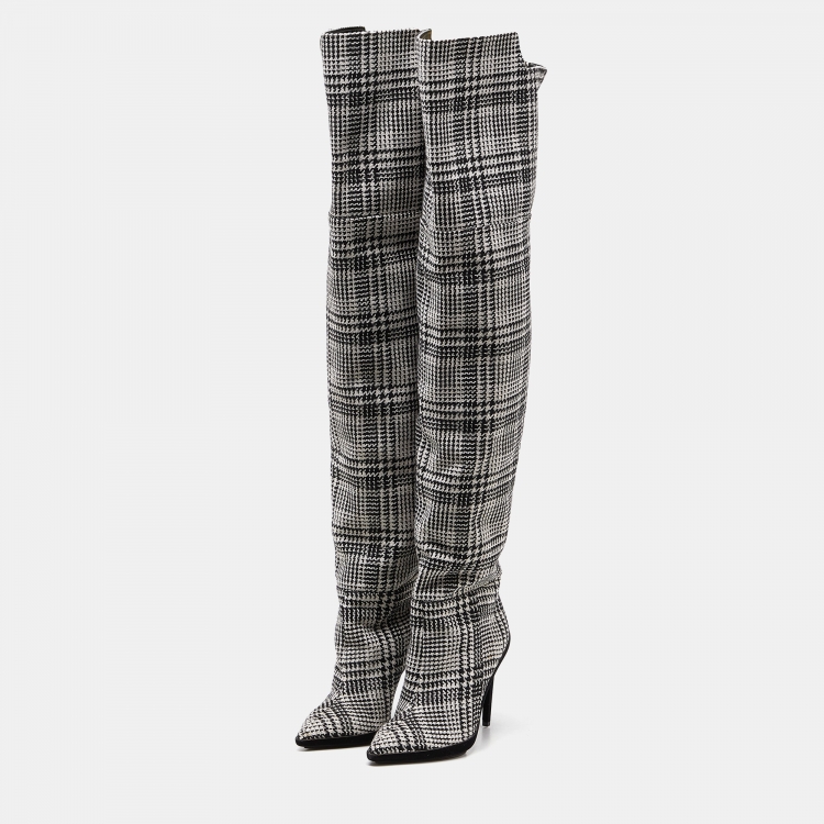 Pre Owned Off-White Black/White Knit Fabric Thigh High Boots Size 40