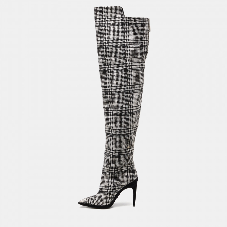 Pre Owned Off-White Black/White Knit Fabric Thigh High Boots Size 40