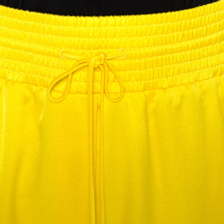 Pre Owned Off-White Yellow Crepe Logo Panel Drawstring Waist Detail Track Pants M