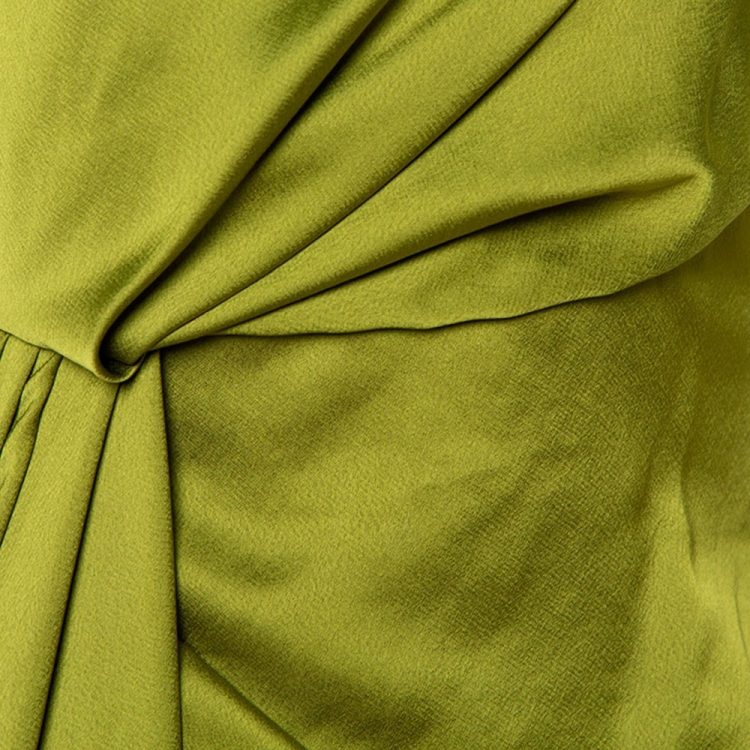 Pre Owned Off-White Olive Green Satin Draped Asymmetric Dress S