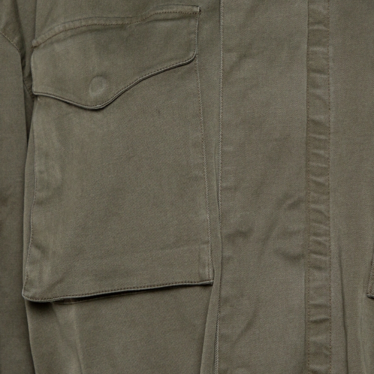 مملوكة مسبقًا Off-White Olive Green Cotton Tulip Embroidered Parka M
