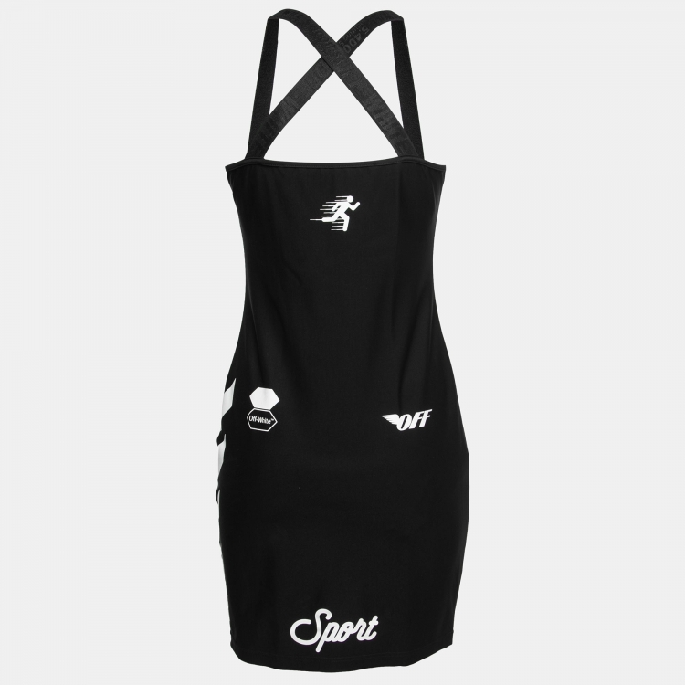 Pre Owned Off-White Black Logo Printed Jersey Sports Mini Dress S  