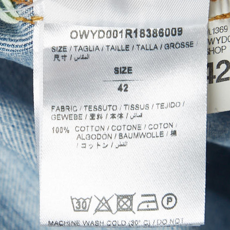 Pre Owned Off-White Blue Floral Print Back Denim Long Sleeve Shirt M