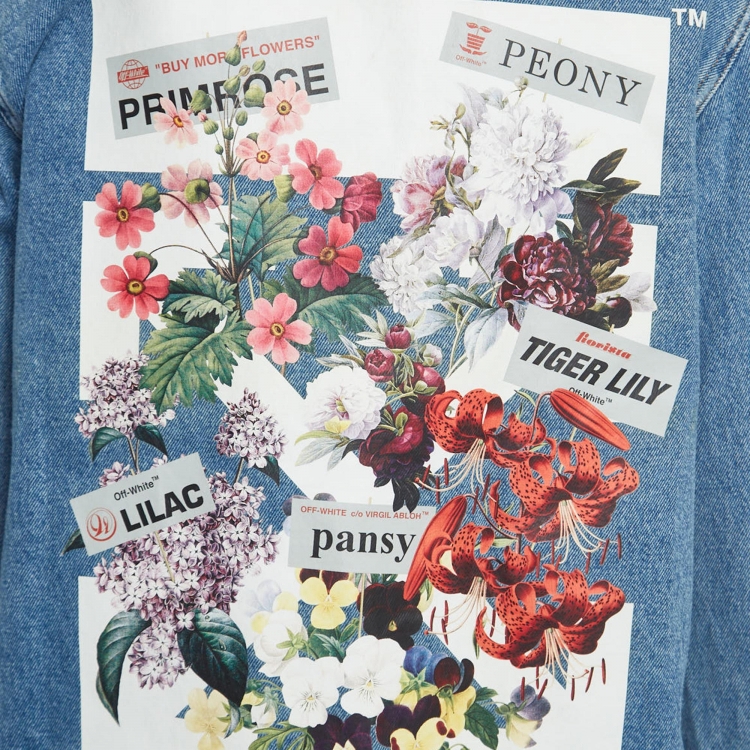 Pre Owned Off-White Blue Floral Print Back Denim Long Sleeve Shirt M