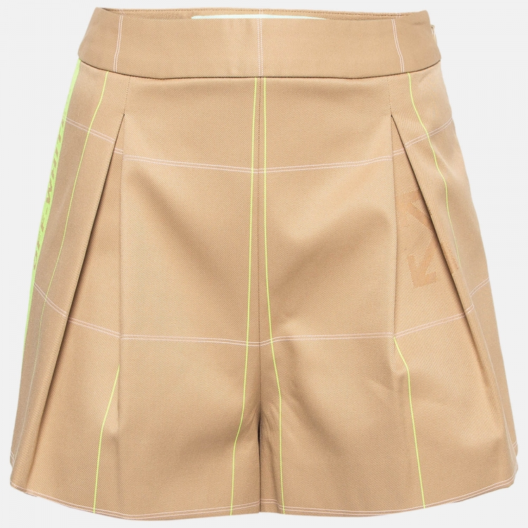 Pre Owned Off-White Beige Contrast Check Gabardine Shorts S