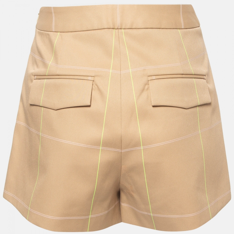 Pre Owned Off-White Beige Contrast Check Gabardine Shorts S