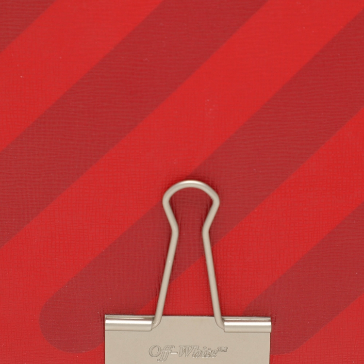 Pre Owned Off-White Red Diagonal Striped Leather Flap Crossbody Bag
