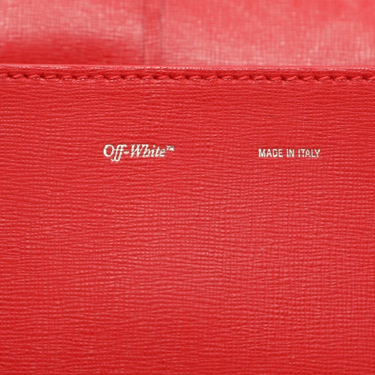 Pre Owned Off-White Red Diagonal Striped Leather Flap Crossbody Bag