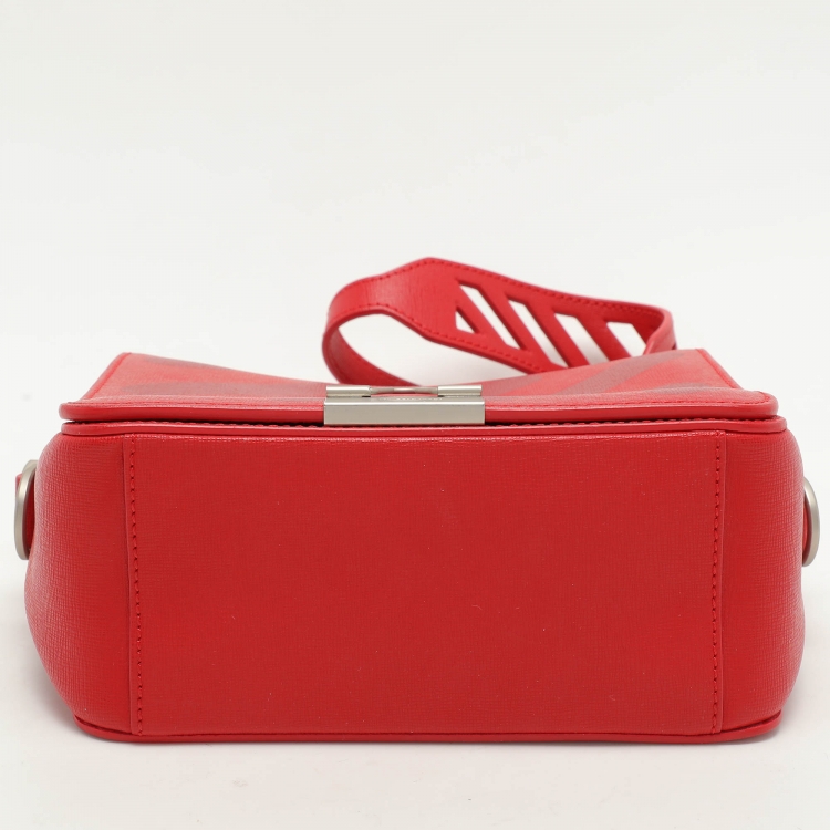 Pre Owned Off-White Red Diagonal Striped Leather Flap Crossbody Bag