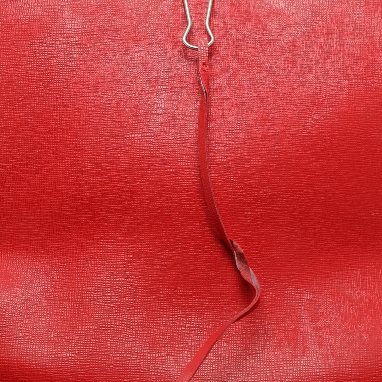 Pre Owned Off-White Red Diagonal Striped Leather Flap Crossbody Bag