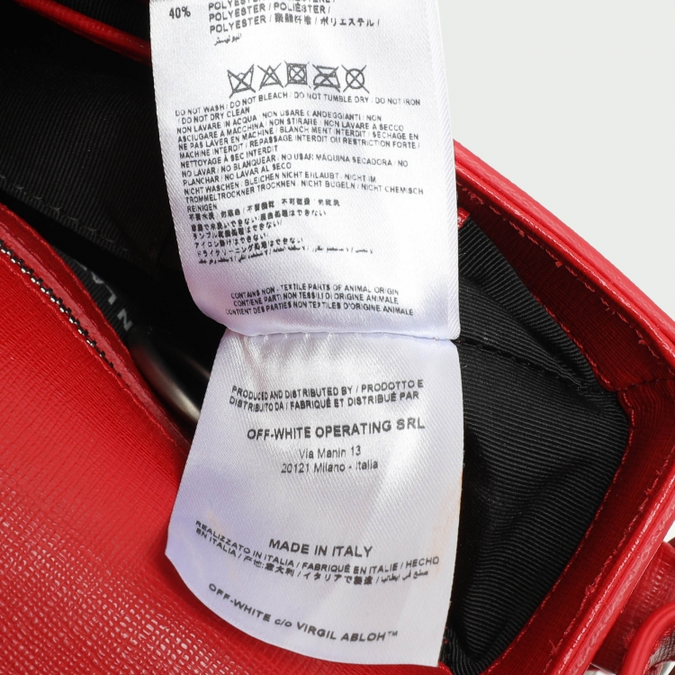 Pre Owned Off-White Red Diagonal Striped Leather Flap Crossbody Bag
