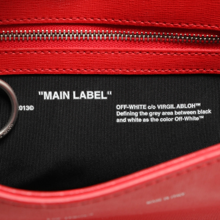 Pre Owned Off-White Red Diagonal Striped Leather Flap Crossbody Bag