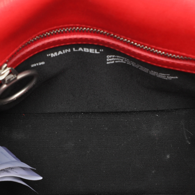 Pre Owned Off-White Red Diagonal Striped Leather Flap Crossbody Bag