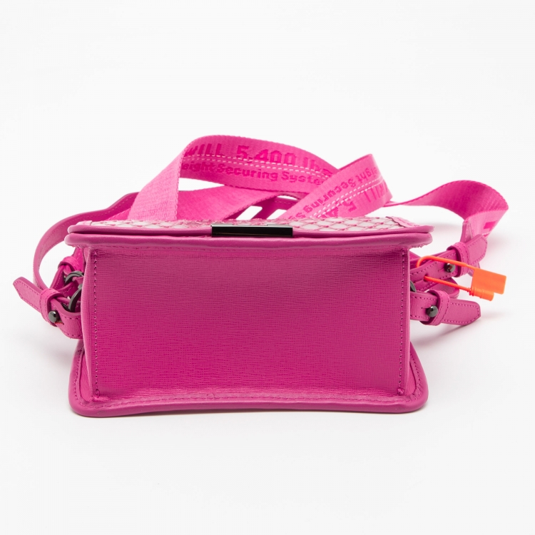Pre Owned Off-White Transparent/Pink PVC and Leather Binder Clip Flap Shoulder Bag