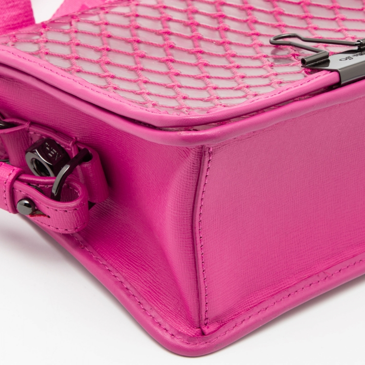 Pre Owned Off-White Transparent/Pink PVC and Leather Binder Clip Flap Shoulder Bag