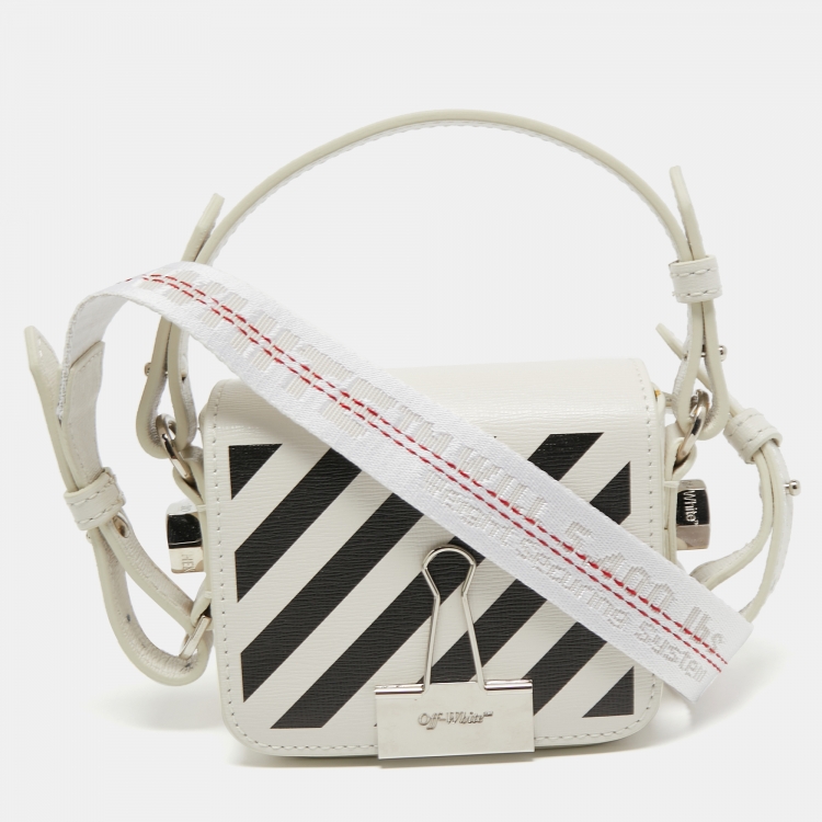 Off-White White/Black Leather Baby Binder Clip Crossbody Bag Off-White