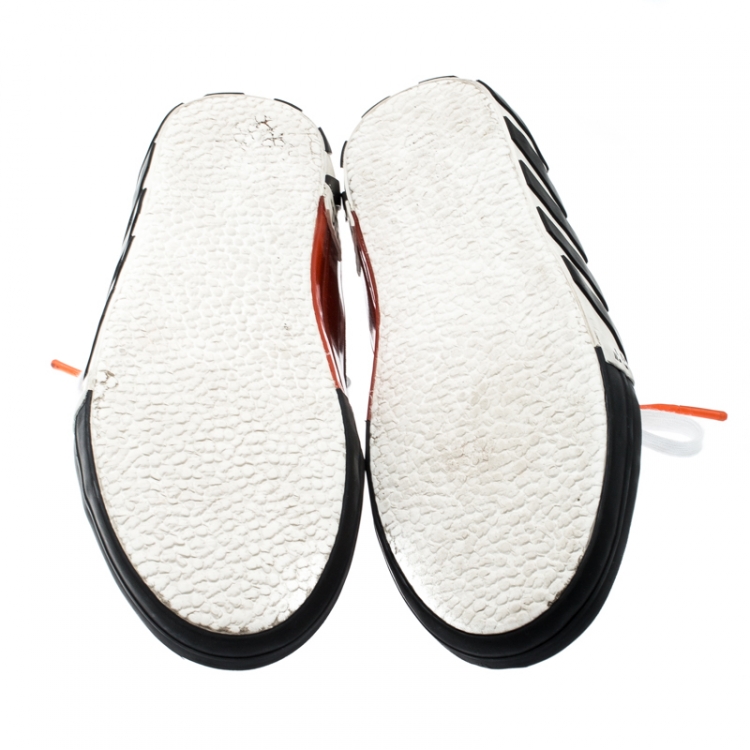 Pre Owned Off-White C/O Virgil Abloh Monochrome Canvas Vulc Striped Sole Low Top Sneakers Size 41