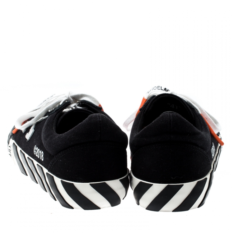 Pre Owned Off-White C/O Virgil Abloh Monochrome Canvas Vulc Striped Sole Low Top Sneakers Size 41