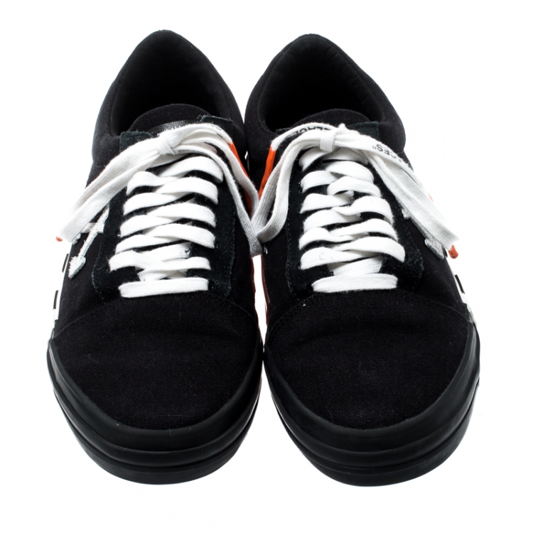 Pre Owned Off-White C/O Virgil Abloh Monochrome Canvas Vulc Striped Sole Low Top Sneakers Size 41