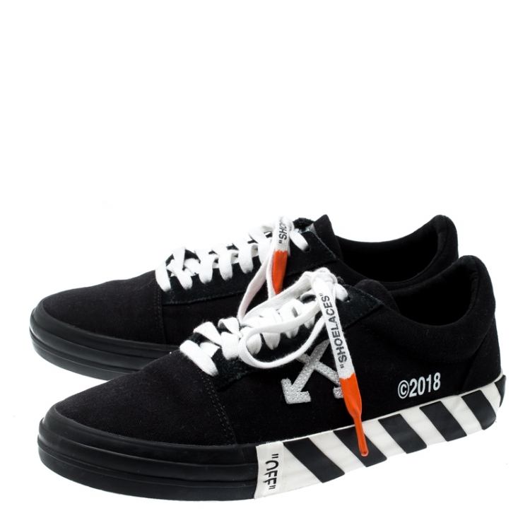 Pre Owned Off-White C/O Virgil Abloh Monochrome Canvas Vulc Striped Sole Low Top Sneakers Size 41