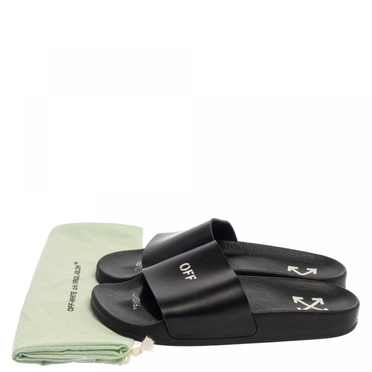 Pre Owned Off-White Black Leather Off Stamp Slide Sandals Size 39