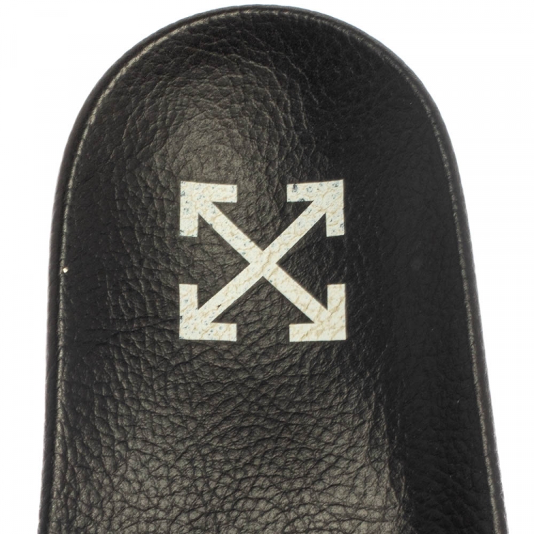Pre Owned Off-White Black Leather Off Stamp Slide Sandals Size 39
