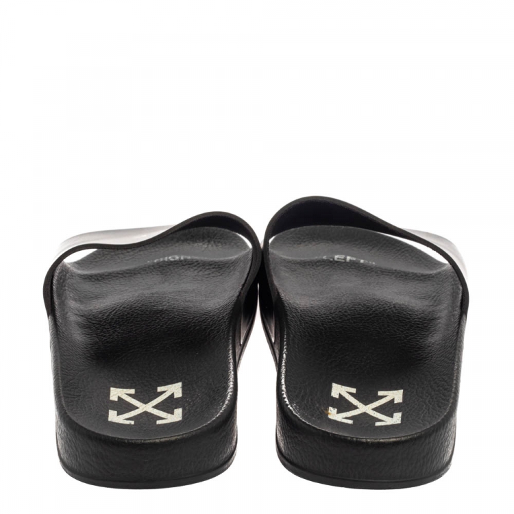 Pre Owned Off-White Black Leather Off Stamp Slide Sandals Size 39