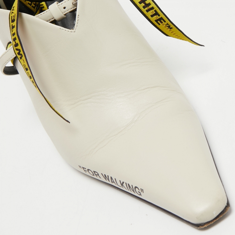 Pre Owned Off-White Cream Leather For Walking Ankle Tie Mules Size 38