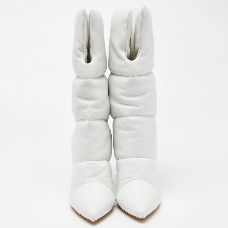 مملوكة مسبقًا Off-White X  Jimmy Choo White Leather Mid Calf Boots Size 39.5