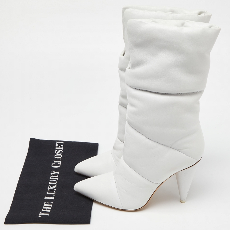 مملوكة مسبقًا Off-White X  Jimmy Choo White Leather Mid Calf Boots Size 39.5