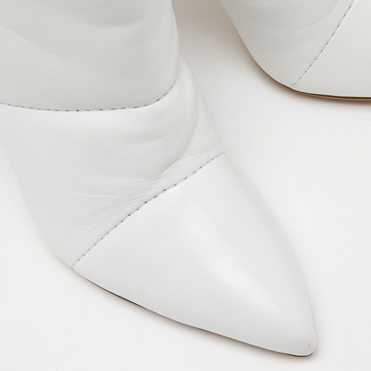 مملوكة مسبقًا Off-White X  Jimmy Choo White Leather Mid Calf Boots Size 39.5