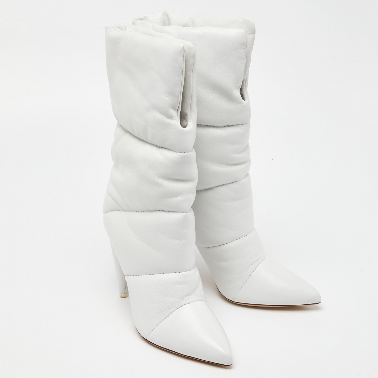مملوكة مسبقًا Off-White X  Jimmy Choo White Leather Mid Calf Boots Size 39.5